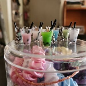 Set of 10 Bubble Tea Bracelet Charm Necklace Pendant with Silver Clasp